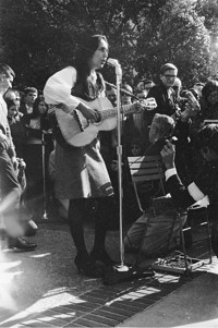 Joan Baez singing in front of Sproul Hall